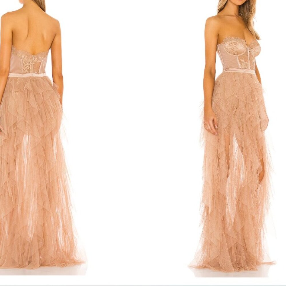 For Love & Lemons X REVOLVE Bustier Gown Warm Taupe corset lace strapless train